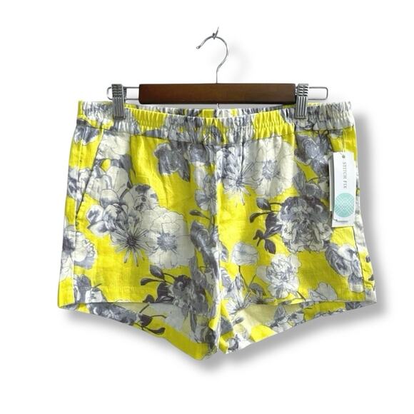 Kut from the Kloth Pants - Kut From The Kloth NWT Linen Floral Pull-On Shorts Chartreuse Gray White Size 8